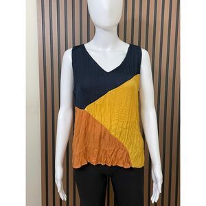 Anthropologie Current Air Women’s S Yellow Tank Satin Blouse Flowy Colorblock
